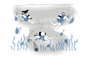 Divers Cleaning the Sea Illustration