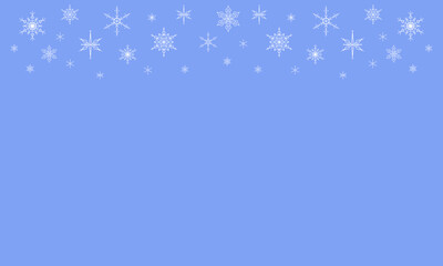 Fototapeta na wymiar Banner with snowflakes on the top edge on a blue background