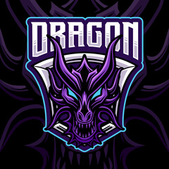 Dragon head logo mascot esport design illustration whit shield