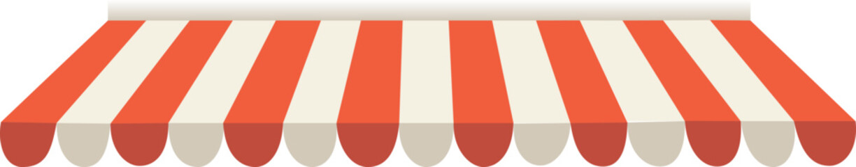 Red and white striped awning. Shop canopy, cafe sunshade, store awning or roof with red and white stripes isolated vector set. Realistic striped store sunshade awning. Front tent roof for shop.