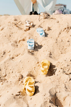 Beach sandals on the sand