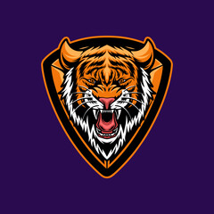 Tiger logo head mascot esport design with purple background
