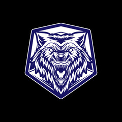 Wolf logo mascot design with blue and white shield