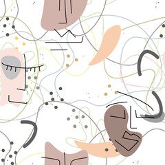 Woman Face line. Abstract drawing seamless pattern