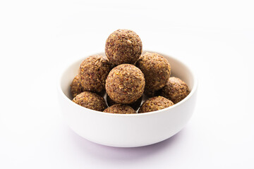 Alsi pinni laddu or flax seed laddo or healthy jawas ladoo are delicious Indian sweet energy balls