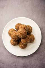 Alsi pinni laddu or flax seed laddo or healthy jawas ladoo are delicious Indian sweet energy balls