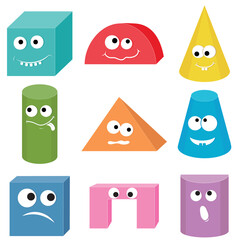 Characters, Multicolored volumetric geometric shapes of kawaii, color vector illustration