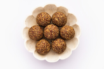 Alsi pinni laddu or flax seed laddo or healthy jawas ladoo are delicious Indian sweet energy balls
