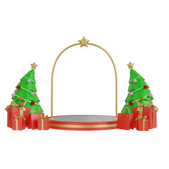 Merry christmas decoration with product display podium for presentation and celebration holiday isolated on transparent background 3d render