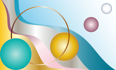 Abstract gradient yellow background composed of geometric spheres and wave bands.