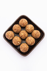 Alsi pinni laddu or flax seed laddo or healthy jawas ladoo are delicious Indian sweet energy balls