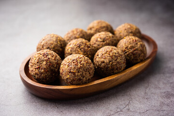 Alsi pinni laddu or flax seed laddo or healthy jawas ladoo are delicious Indian sweet energy balls
