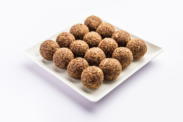 Alsi pinni laddu or flax seed laddo or healthy jawas ladoo are delicious Indian sweet energy balls