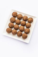 Alsi pinni laddu or flax seed laddo or healthy jawas ladoo are delicious Indian sweet energy balls