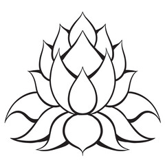 Vector hand drawn contour illustration of lotus. Sacred monochrome outline water lily. Mystical picture