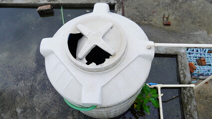 rain water filled in broken tank