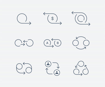 arrow icon set: exchange, trading, cycle, share, switch, cashback line arrows. editable stroke vector illustration