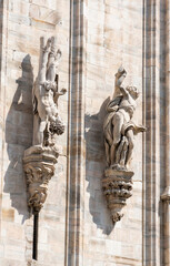 Architectural details with the exterior of the Milan Duomo