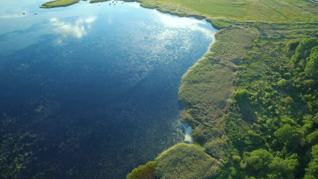 Aerial View Of Tranquil Zatoka Pucka In Poland. Dolly Back, Establishing Shot