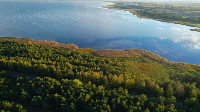Aerial View Of Tranquil Zatoka Pucka In Poland. Dolly Left, Establishing Shot