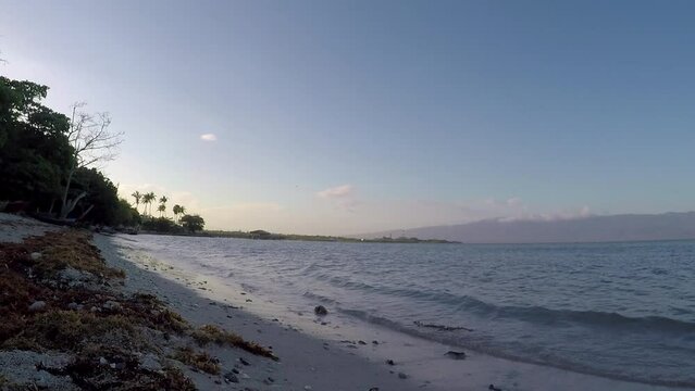 Caribbean beatch at noon in the dominican republic with the water getting near the shot, static shot