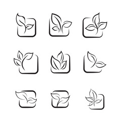 Set of green leaves logotype modern hand drawn style for use the organic shop, ecology company, nature firm, natural product, alternative medicine, green unity, garden, farming, forest, etc.