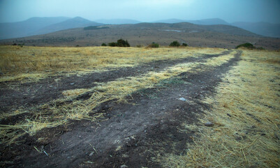 Ground road in nature. Armenia. Autumn