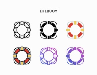 Lifebuoy icon set with line, outline, flat, filled, glyph, color, gradient. Can be used for digital product, presentation, print design and more.