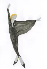 Foto op Plexiglas woman in black dress. watercolor painting. illustration.  © Anna Ismagilova