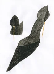 Tuinposter black heels. watercolor painting. illustration.  © Anna Ismagilova