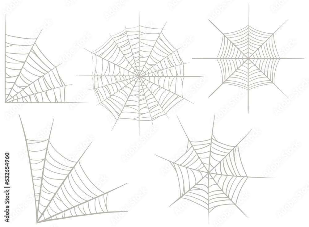 Wall mural set of different spiderweb on white background