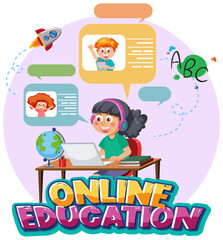 Fototapeta premium Online learning with a girl cartoon character
