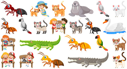 Set of various wild animals in cartoon style