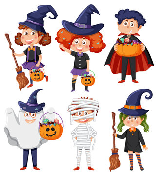 Halloween cartoon character and elements set