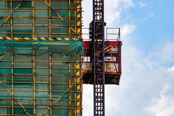 Close-up of temporary construction elevator used on building site