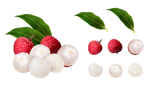 Shelled and unshelled lychees set