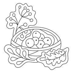 Autumn coloring book for children. Basket berries, apples . Hand drawn Vector illustration