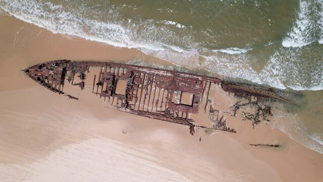 Top down of the maheno shipwreck in Fraser Island, Australia