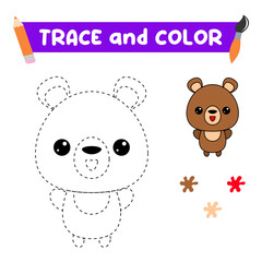 trace and color the animal. A training sheet for preschool children.Educational tasks for kids.Bear Coloring Book