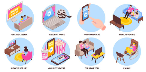Fototapeta premium Isometric Home Cinema Set