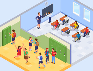 School Rooms Isometric Composition