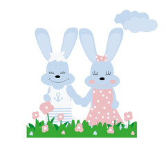 Cute hand drawn rabbit isolated on white background.