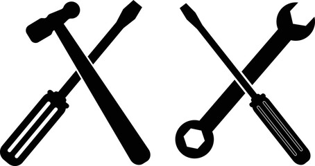 Wrench, screwdriver and hammer. Tools icon isolated on white background