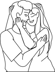 couple flirting line pencil drawing vector. love woman man, young flirt romance, dating romantic, boyfriend dat, girl happy couple flirting character. people Illustration