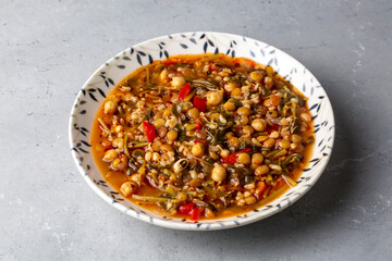 Traditional delicious Turkish food; Pirpirim is a meal made with purslane, belonging to the Gaziantep region, between the main course and the soup. Turkish name; Pirpirim asi - yemegi