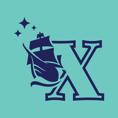Alphabet Old Sail Boat X Logo