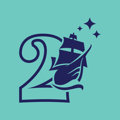 Numeric 2 Old Sail Boat Logo