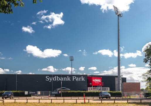 Haderslev Fodboldstadion (Sydbank Park), home stadium for S&oslash;nderjyskE Fodbold football club. Haderslev, Syddanmark, Denmark - August 2022