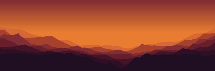 Fototapeta na wymiar mountain sunset landscape flat design vector illustration good for wallpaper, background, backdrop, banner, web, travel, adventure, and design template