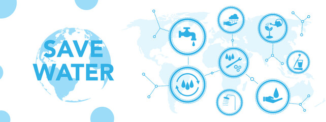 Water saving concept. Love the earth. Clean water. Take care of water. Save water. Icon with vector illustration.